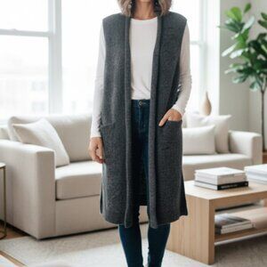 Aritzia Wilfred Dunkirk Long Sweater Vest Thick Knit Gray Wool Mohair Acrylic  S